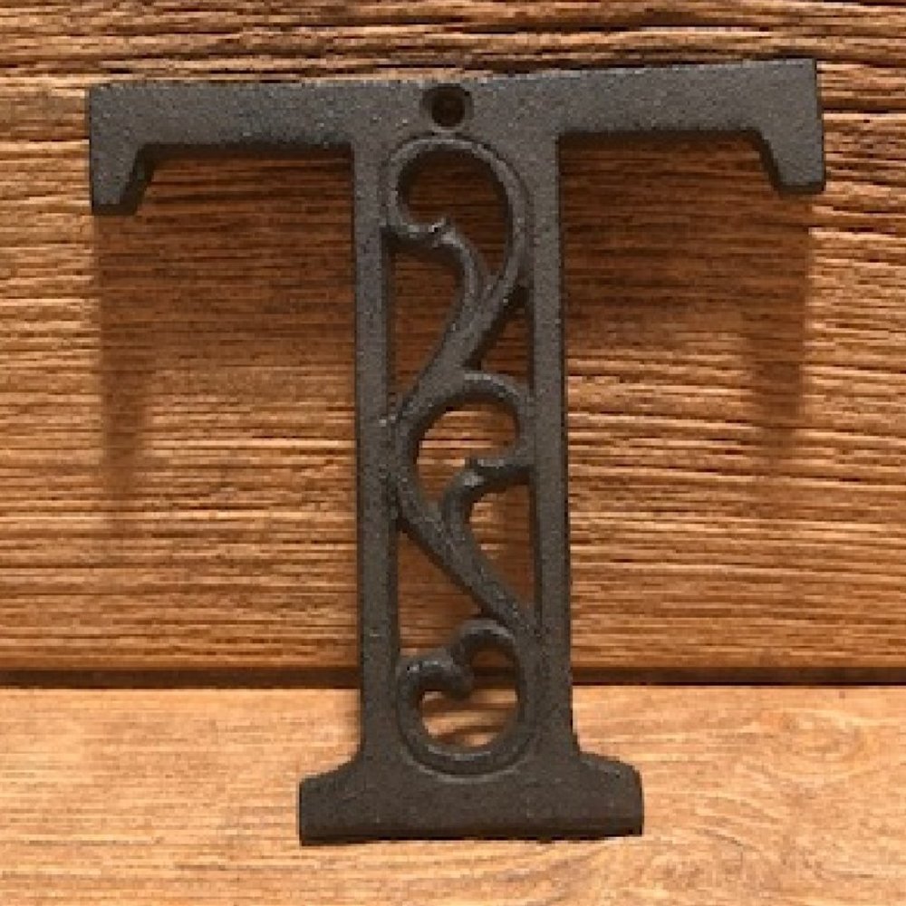 Cast Iron Letter "T" 4 5/8"tall Ornate Raw Cast Iron Ready for Paint 0184-0557-T